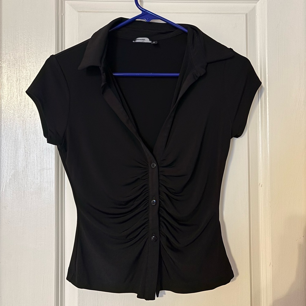 ASOS Black Ruched Button-Up Women's Top